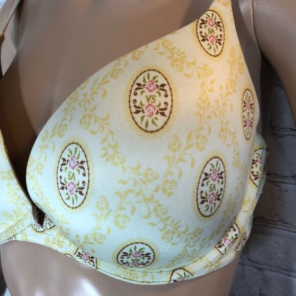 Victoria's Secret Heavily Padded Push Up Bra Cream Floral Print 34DD - Picture 3 of 13